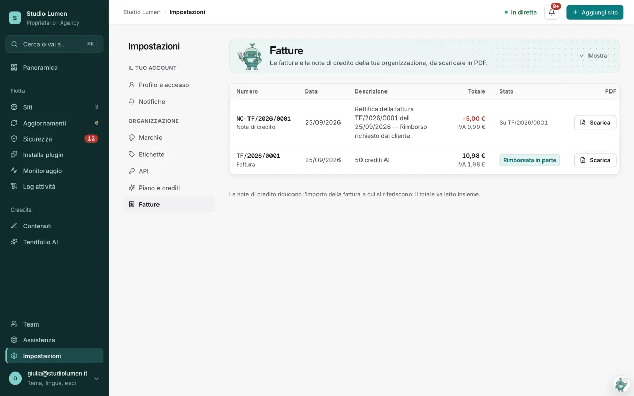 Account, piano e crediti